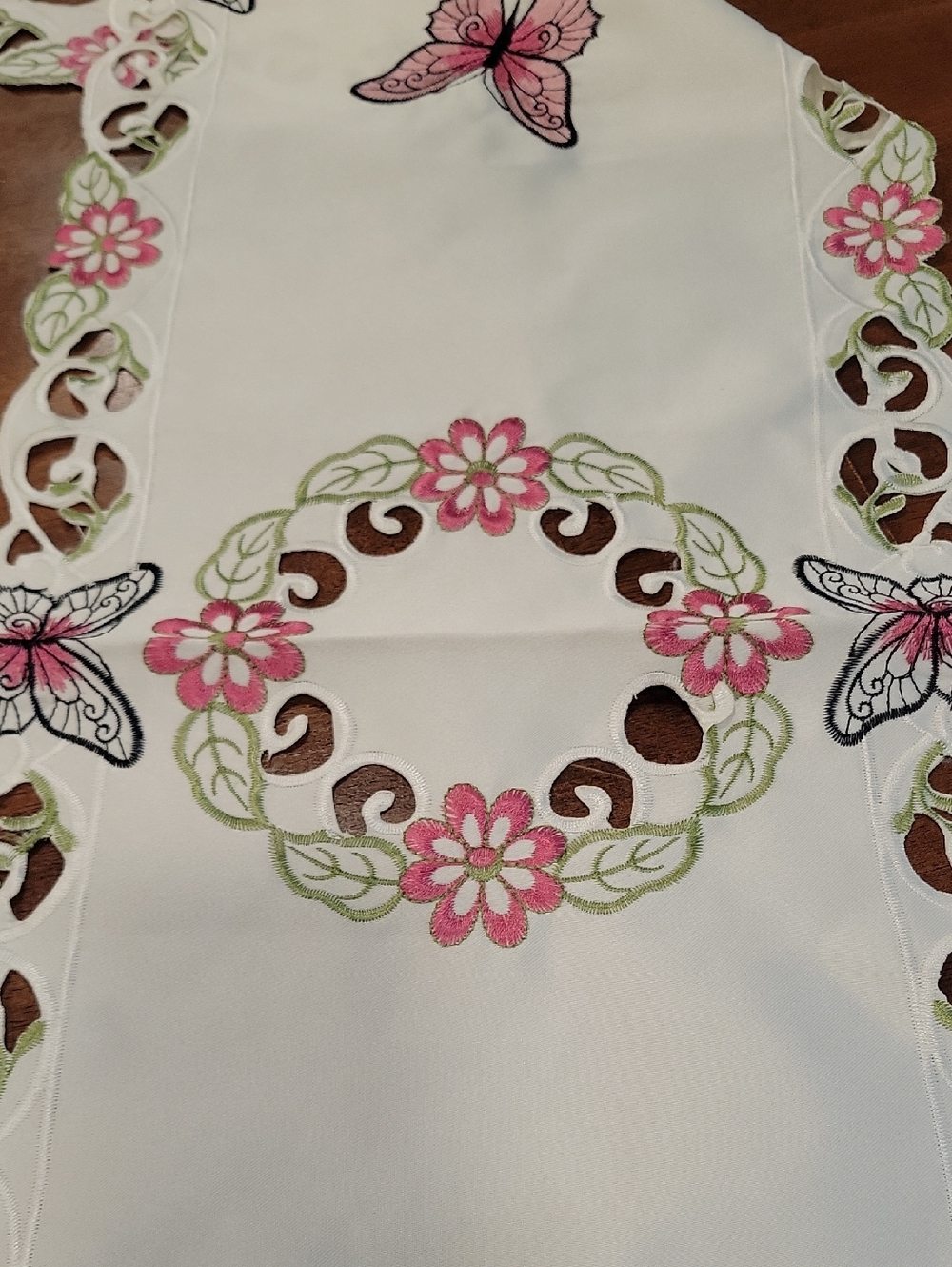 Pink Butterflies Embroidered Table Runner 12"x 68" Machine Washable - Picture 4 of 6